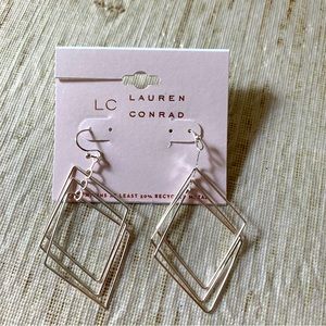 LC LAUREN CONRAD Large Silver Diamond Dangling Earrings NWT